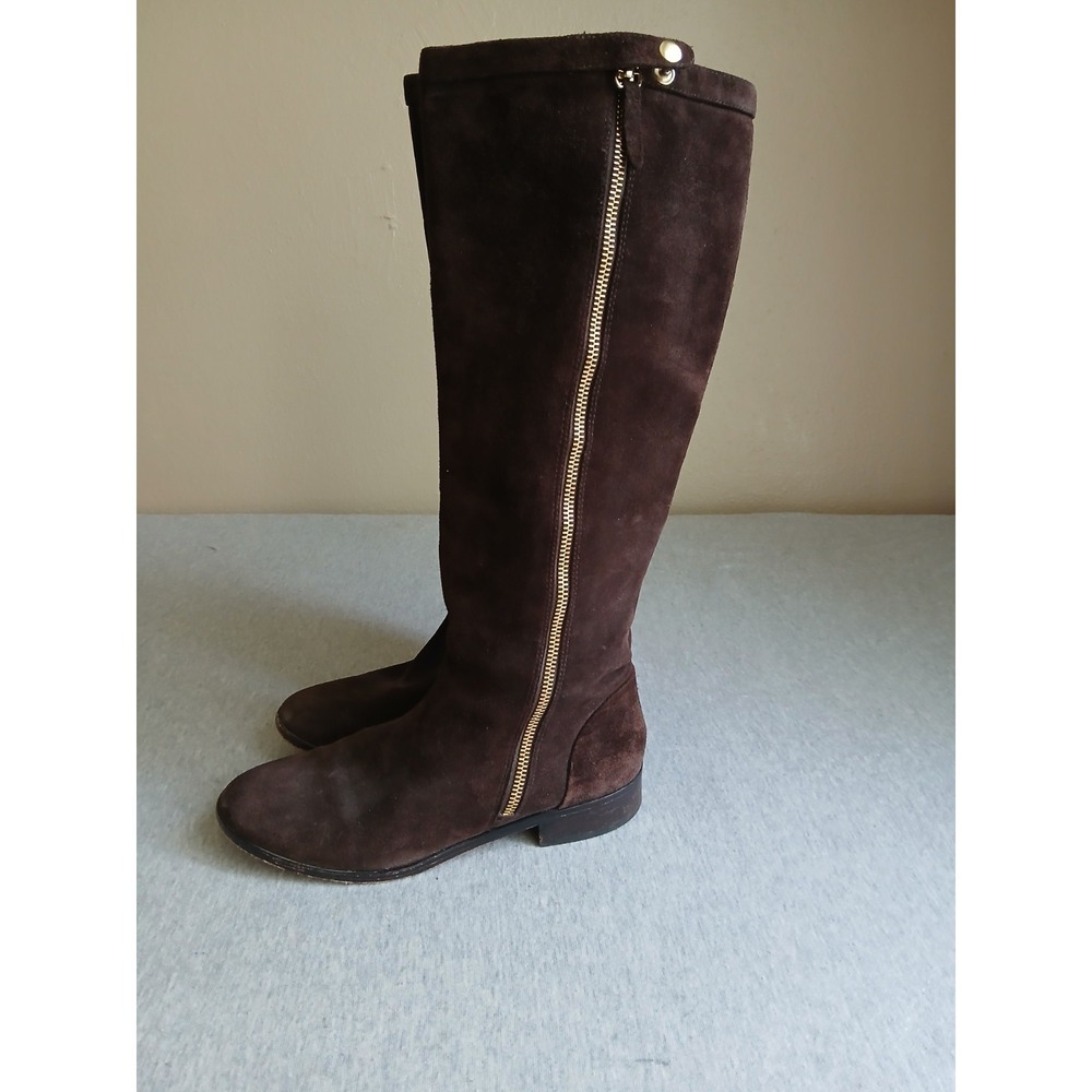 J Crew Boots Womens 7 Harper Riding Suede Tall Gold Zipper Preppy Equestrian